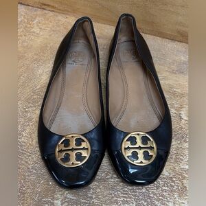 Tory Burch Black Patent Flats with Gold Emblem
